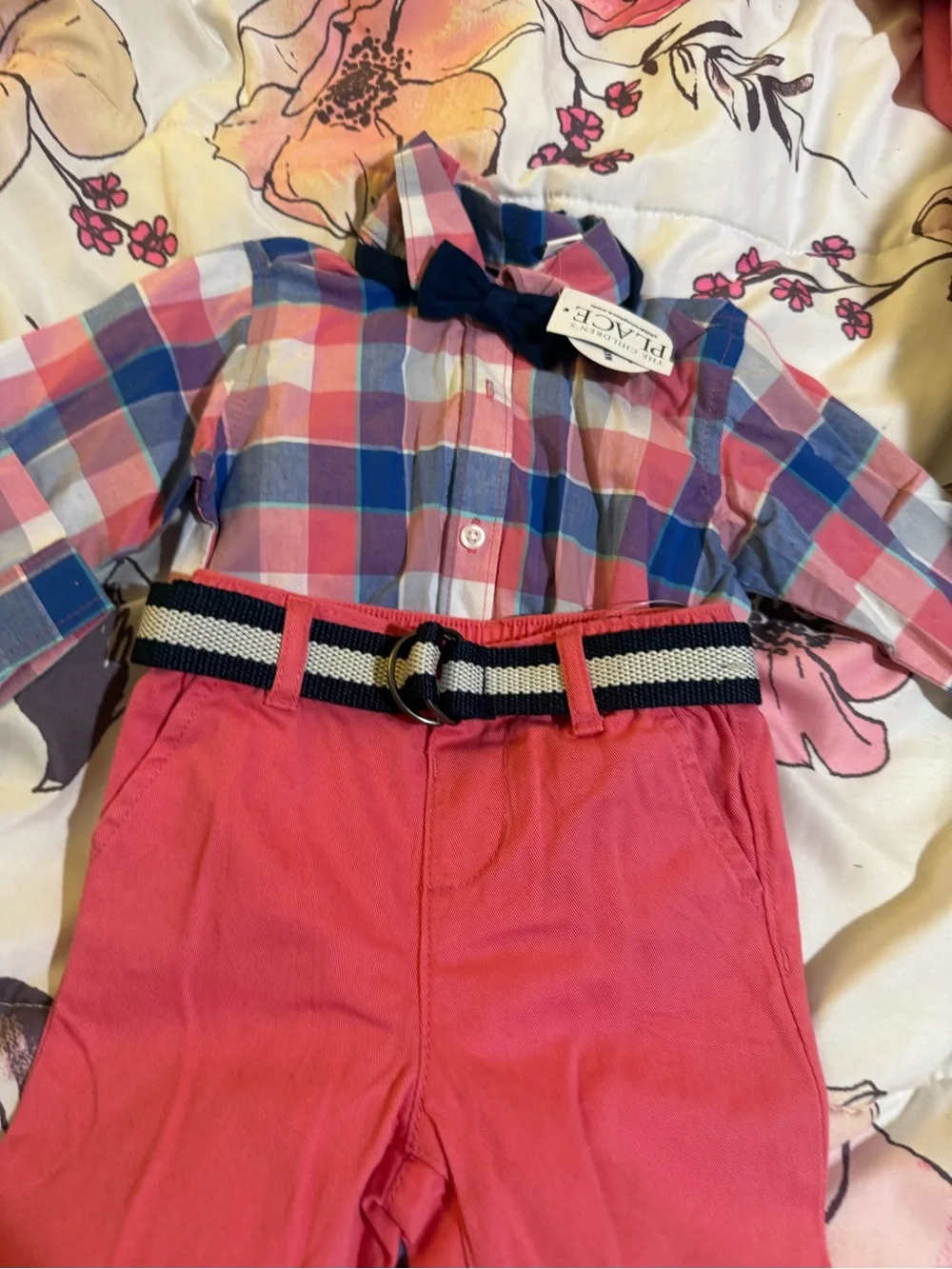 The Children's Place Coral Pink Chino Pants with Striped Navy Belt
